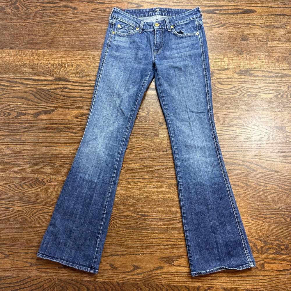 7 For All Mankind Flare Jeans Womens 26 Blue Medium Wash Low Rise Denim